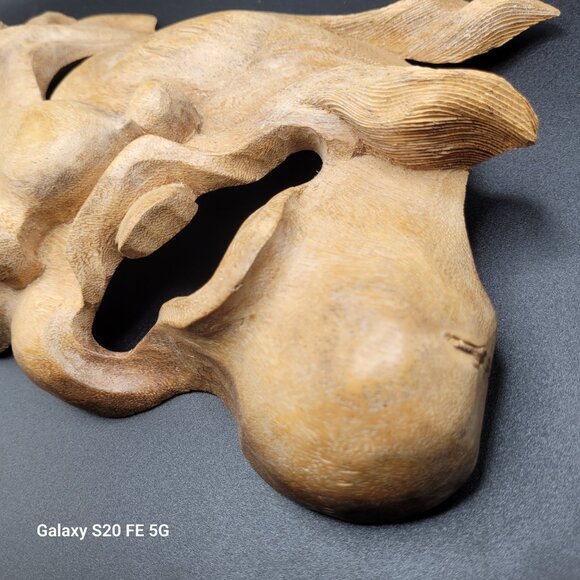 Natural Wood Hanging Wall Decor Carving - Laughing Face Hand Carved - Picture 14 of 15